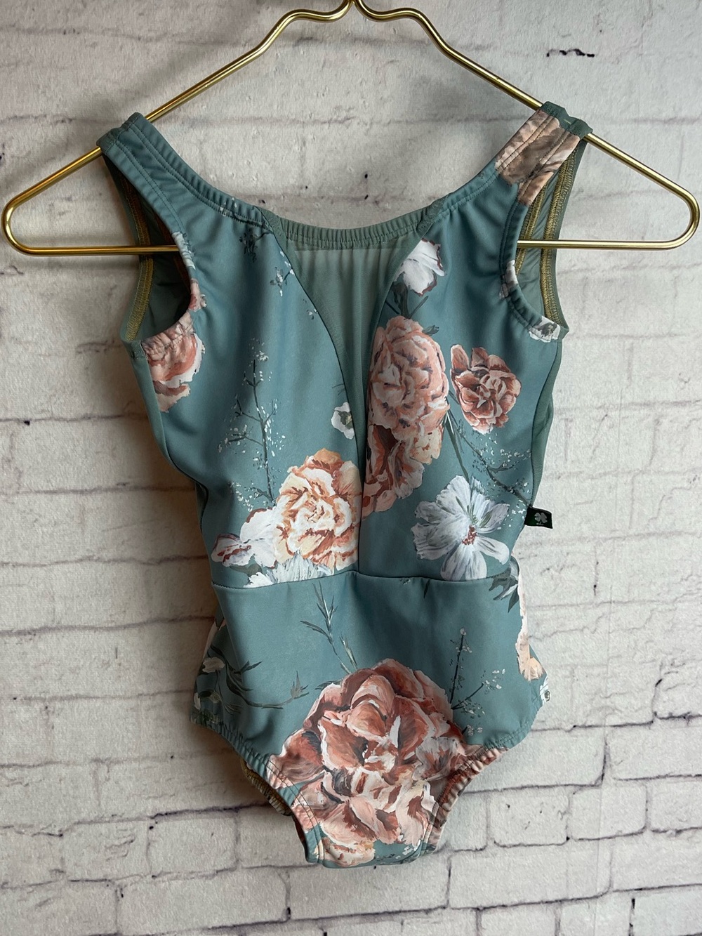 Lucky Leo dance wear size small sage green and pink floral leotard - Picture 1 of 8